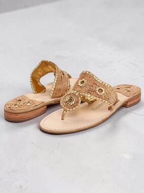 JACK ROGERS Jacks Flat Sandal in Natural Cork/Gold (8)